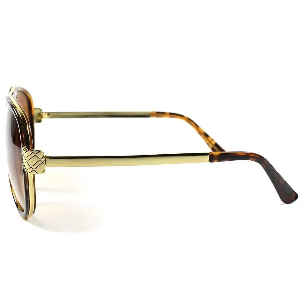 Gold Arm Tortoise Retro Hip Hop Swag Large Oversized Pilot 80s 90s Sunglasses